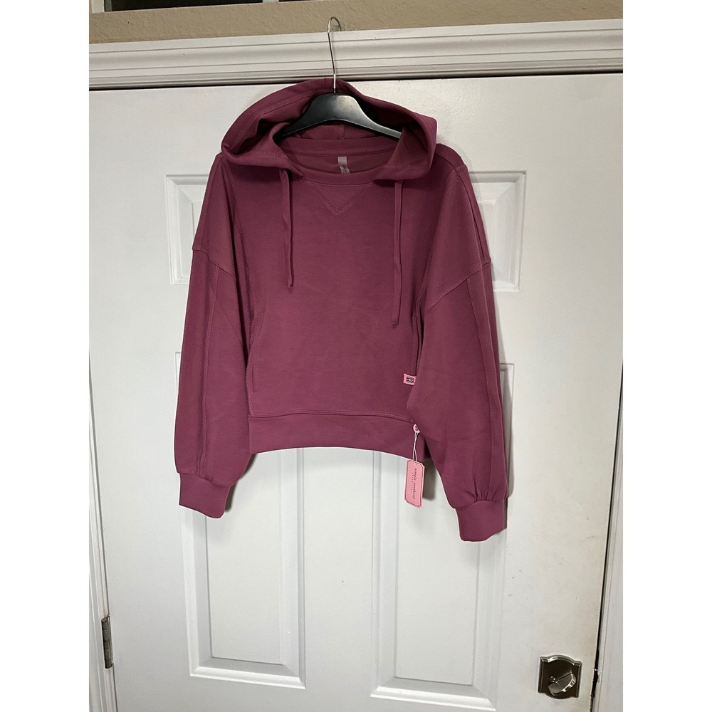 Simply Southern Womens Contrast Ribbed Cropped Hoodie Plum Purple Small NWT